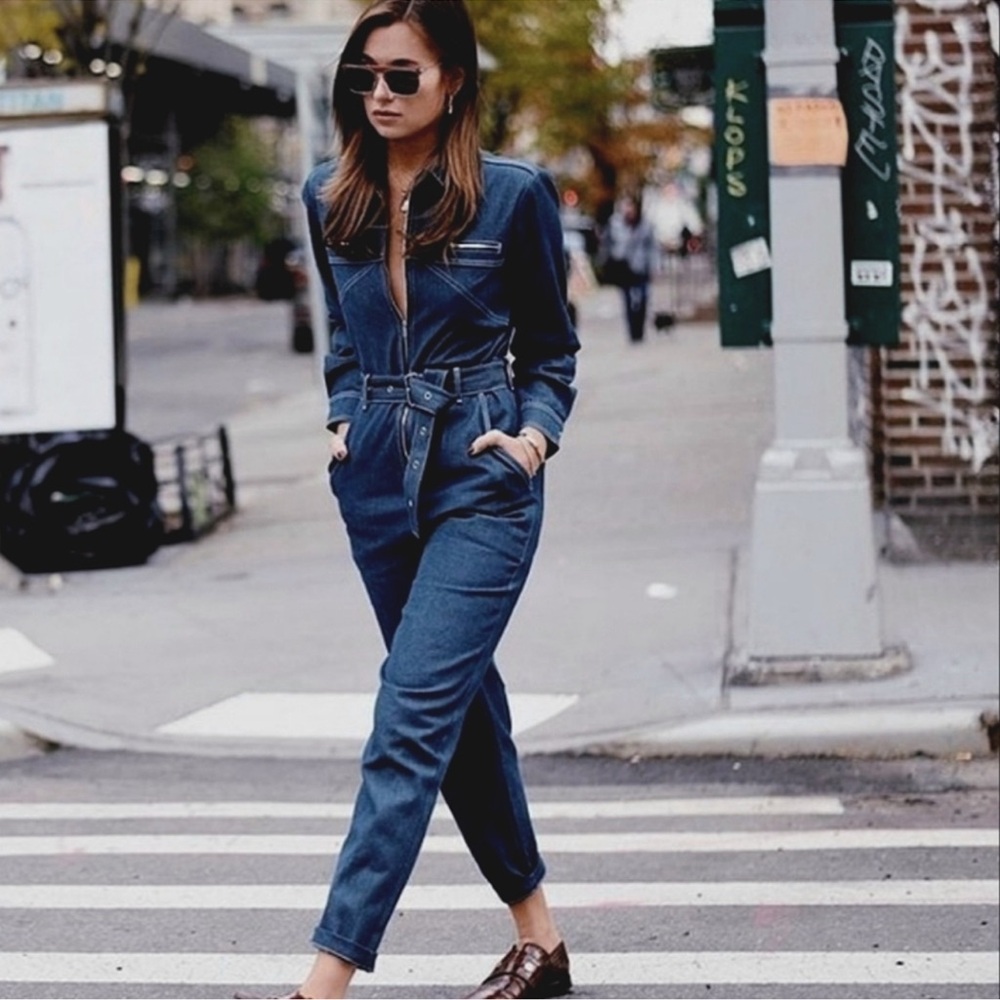 NWT WeWoreWhat Navy Blue Linen Utility Jumpsuit Size XS